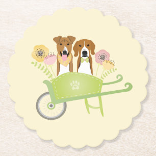 Braune Hunde in Schubkarren Frühlingsblumen Untersetzer