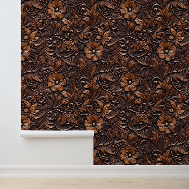 Braune Imitate Leather Floral Tapete (Anwendung)