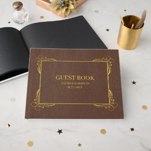 Braune Imitate Leather Gold Frame Gästebuch