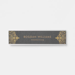 Braune Imitate Leather Gold Wirbel Rahmen Türschild