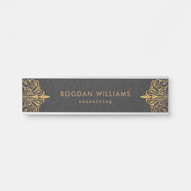 Braune Imitate Leather Gold Wirbel Rahmen Türschild (Vorderseite )