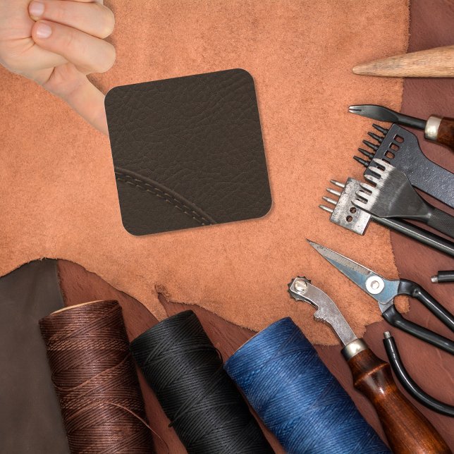 Braune Imitate Leder Upholsterie Quadratischer Aufkleber (Von Creator hochgeladen)