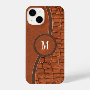 Braune Imitate Lederalligator Skin Luxus Monogram iPhone 14 Hülle