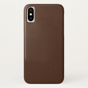 Braune Imitate Ledermonogramm iPhone X Hülle