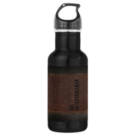 Braune Imitate Ledermonogramm Trauzeuge Geschenk Edelstahlflasche