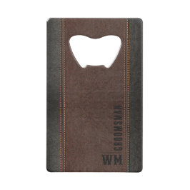 Braune Imitate Ledermonogramm Trauzeuge Geschenk Geldbeutel Flaschenöffner