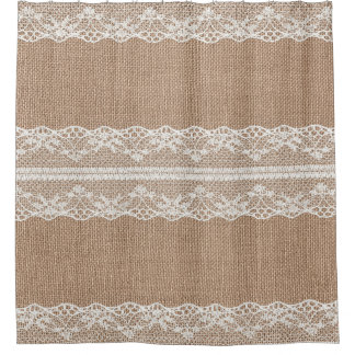 Braune Jute Leinen Weiß Spitze Textur Duschvorhang