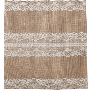 Braune Jute Leinen-weiß Spitze Textur Duschvorhang
