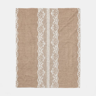 Braune Jute Leinen Weiß Spitze Textur Fleecedecke