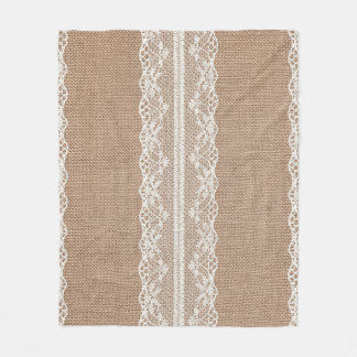 Braune Jute Leinen Weiß Spitze Textur Fleecedecke