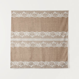 Braune Jute Leinen Weiß Spitze Textur Wandteppich