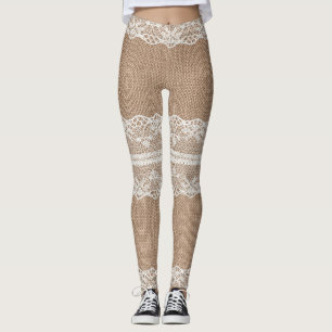 Braune Jute Leinen Weißliche Spitze Textur Leggings