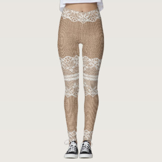 Braune Jute Leinen Weißliche Spitze Textur Leggings