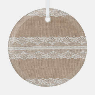 Braune Jute Leinen Weißliche Spitze Textur Ornament Aus Glas