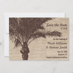 Braune Jute-Palmen-Hochzeitseinladung zur Vorabanz Save The Date