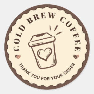 Braune Kaffeesticker-Rolle Minimales Café-Logo Runder Aufkleber