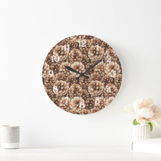 Braune Kiefernzapfen Brautdusche Große Wanduhr (Zuhause)