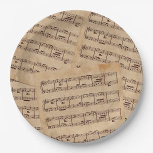 Braune klassische Musiknotenblätter altes Papier Pappteller