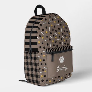 Braune Knochen & Bälle Paw Print Dog Name Bedruckter Rucksack