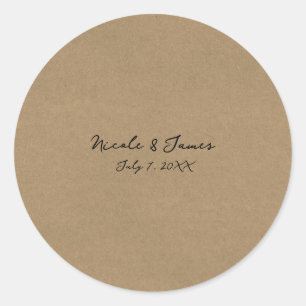 Braune Kraft Minimal Moderne Hochzeit Runder Aufkleber