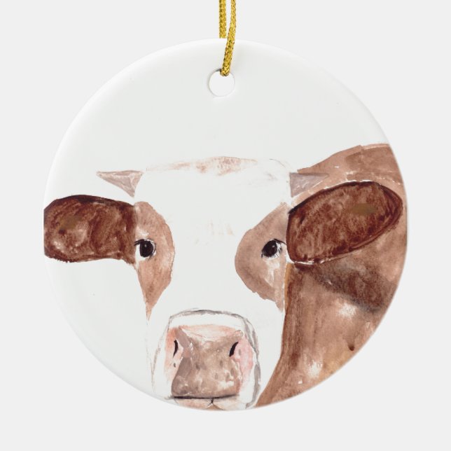Braune Kuh Aquarelltierfarm Schottisch Keramikornament (Vorne)