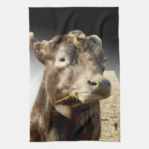 Braune Kuh Munching Hay Face, Geschirrtuch