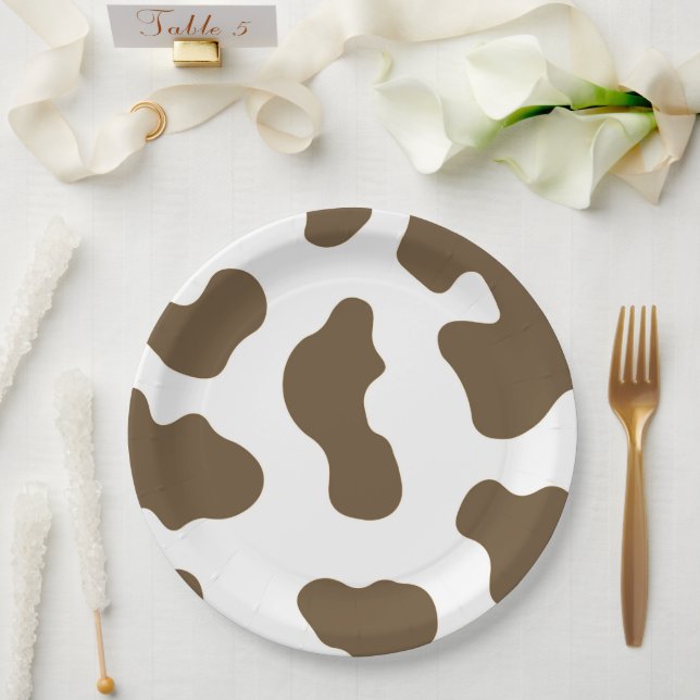 Braune Kuh Print Country Western Rodeo Party Pappteller (Hochzeit)