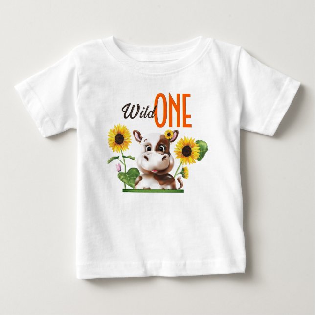 Braune Kuh Sonnenblume Mädchen Erstgeburt Baby T-shirt (Vorderseite)
