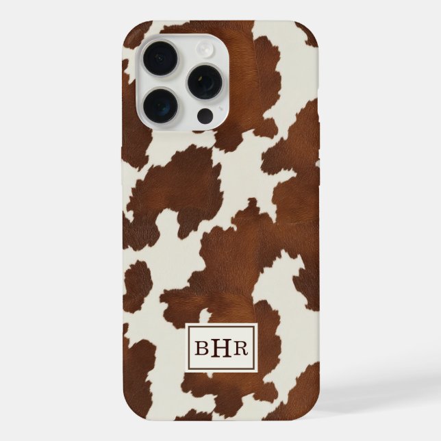 Braune Kuhleder-Monogramm iPhone 15 Pro Max Hülle (Rückseite)