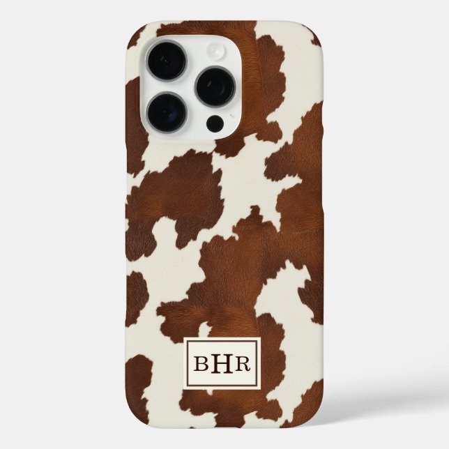 Braune Kuhleder-Monogramm iPhone 16 Pro Hülle (Rückseite)