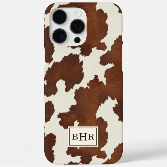 Braune Kuhleder-Monogramm iPhone 16 Pro Max Hülle (Rückseite)