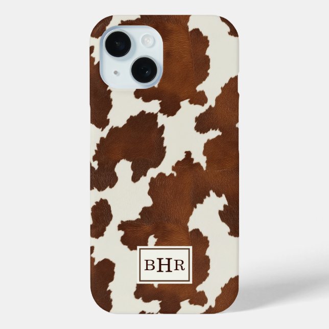 Braune Kuhleder-Monogramm-Prägung Case-Mate iPhone Hülle (Rückseite)