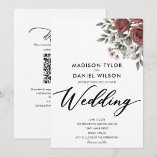 braune Kupfer-Blumen-Hochzeit klassisch minimal Einladung