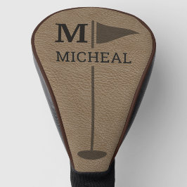 Braune Lederstruktur Monogramm Name Golf Headcover