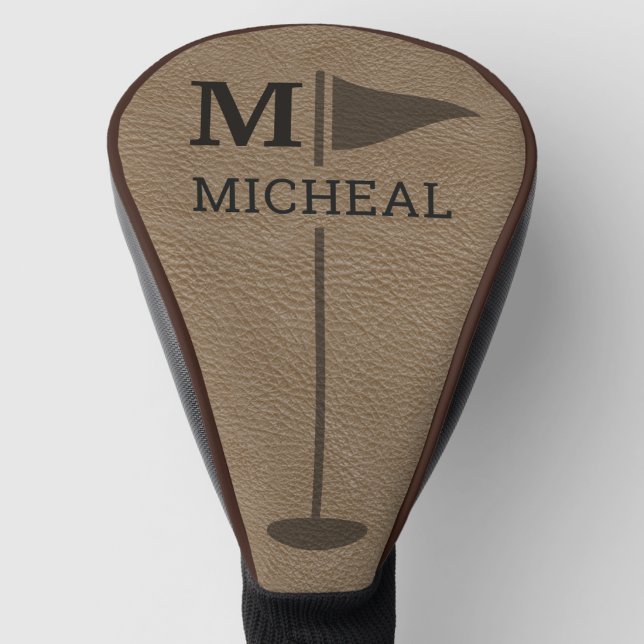 Braune Lederstruktur Monogramm Name Golf Headcover (Von Creator hochgeladen)