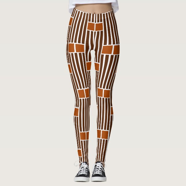 Braune Linien und Boxen Leggings (Vorderseite)