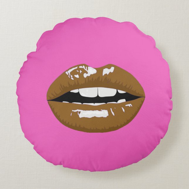Braune Lippen Rundes Kissen (Vorderseite)