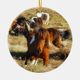Braune Miniaturpferde Keramik Ornament