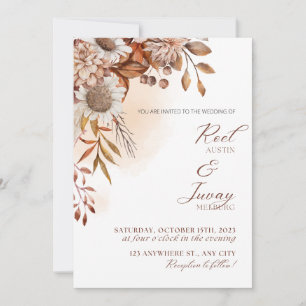Braune Minimalistische Hochzeit im Herbst Einladun Einladung
