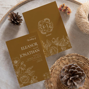 Braune Minimalistische Rustikale Florale Elegante Einladung