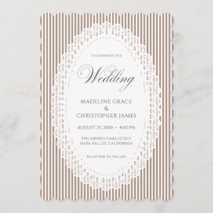 Braune Mocha-Streifen-Spitzen-Doily-Hochzeit Einladung