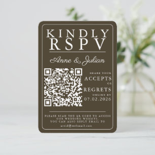 Braune moderne Foto-RSVP-Einlage QR-Code RSVP Karte