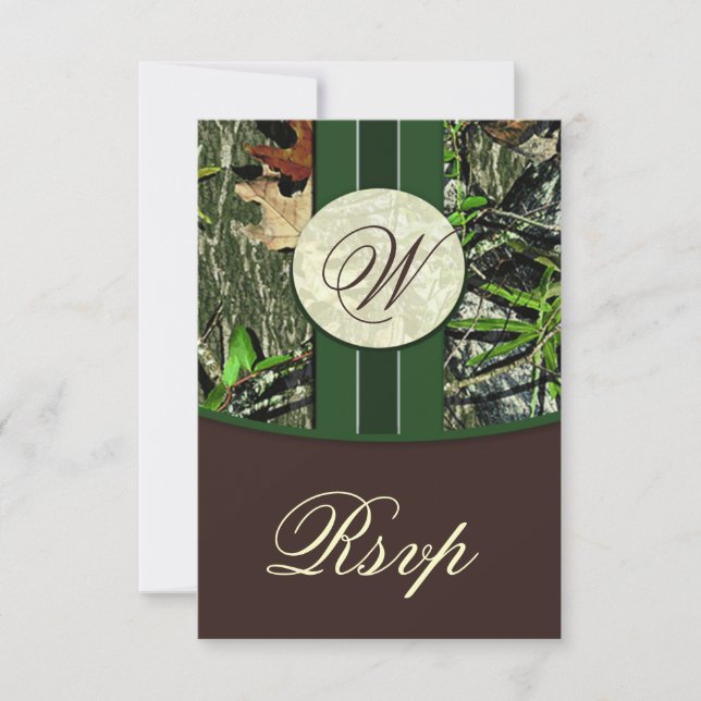 Braune Monogram-Jagd-Camouflage Hochzeitskarten RSVP Karte (Vorderseite)