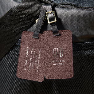 Braune Monogramm-Kunstleder-Textur Gepäckanhänger