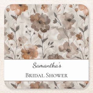 Braune Orange Creme Blumen Brautparty Rechteckiger Pappuntersetzer