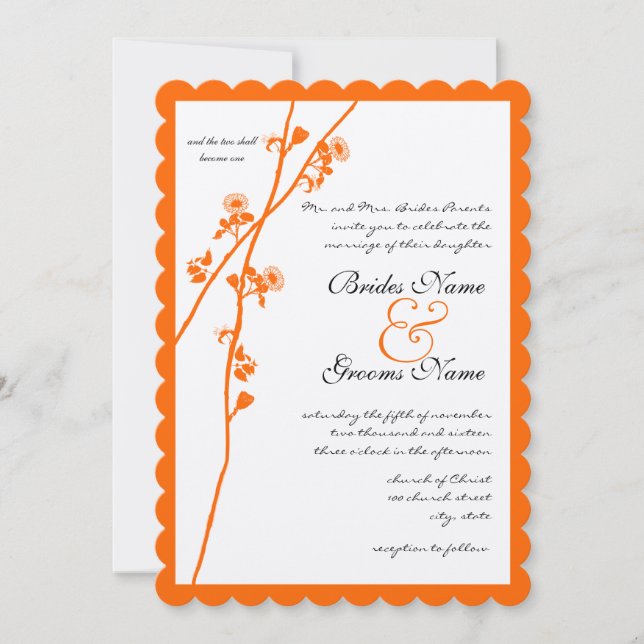 Braune Orange Wild Blume Branch Wedding Einladung (Vorderseite)