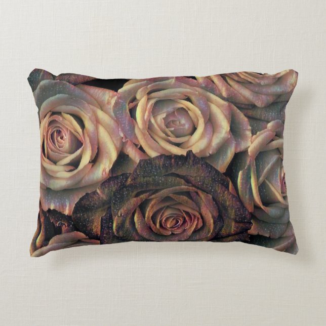 Braune, orangefarbene, goldene Rose Akzent Kissen (Vorderseite)