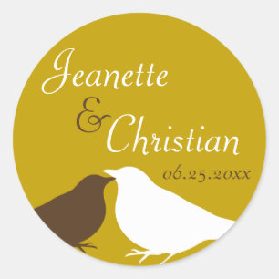 Braune Paare lieben Vögel Gastgeschenk Hochzeit Si Runder Aufkleber