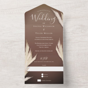 Braune Pampasgras-Hochzeit All In One Einladung