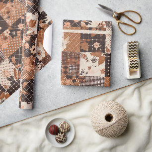 Braune Patchwork-Quiltdecke Earthy Gingham Cottage Geschenkpapier